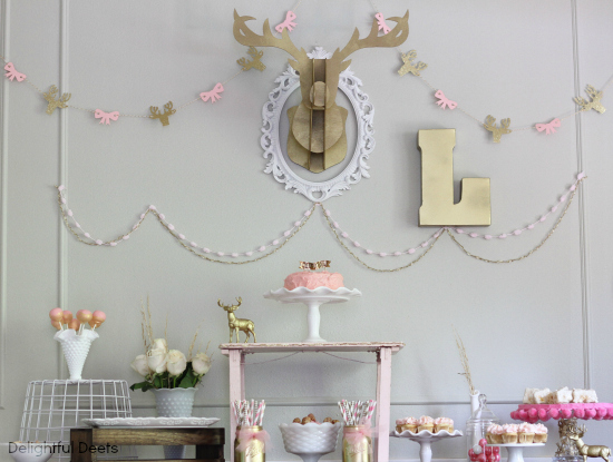 Gold White Pink  Deer  Birthday  Party 