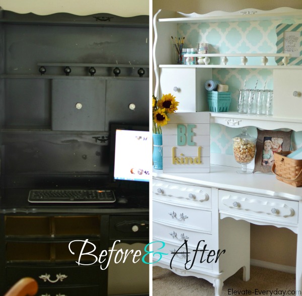 Painted desk online with hutch