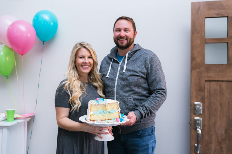 Gender Cake Reveal with family and friends - Gender Reveal Party Ideas by Utah mom blogger By Jen Rose