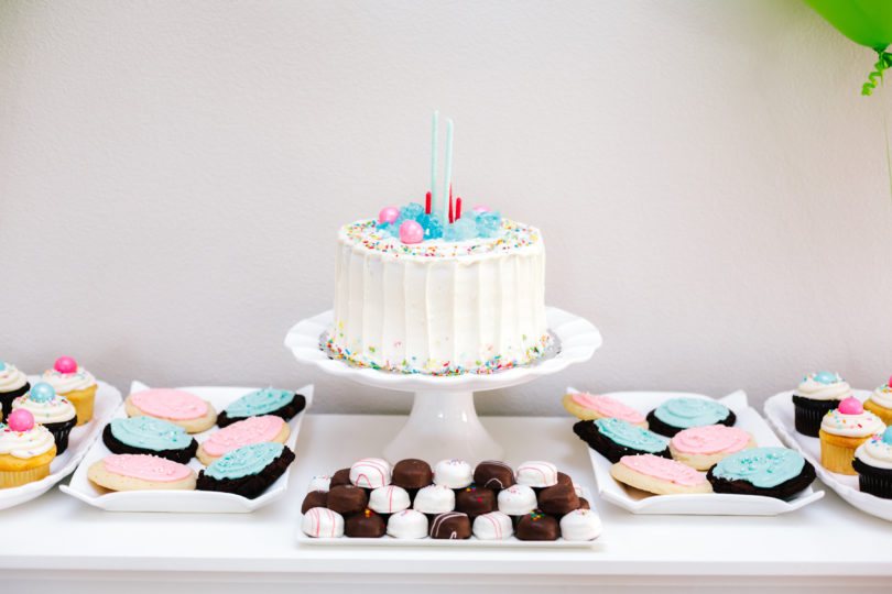 Gender Reveal Dessert Ideas. Cookies, cake bites, cake & cupcakes. - Gender Reveal Party Ideas by Utah mom blogger By Jen Rose